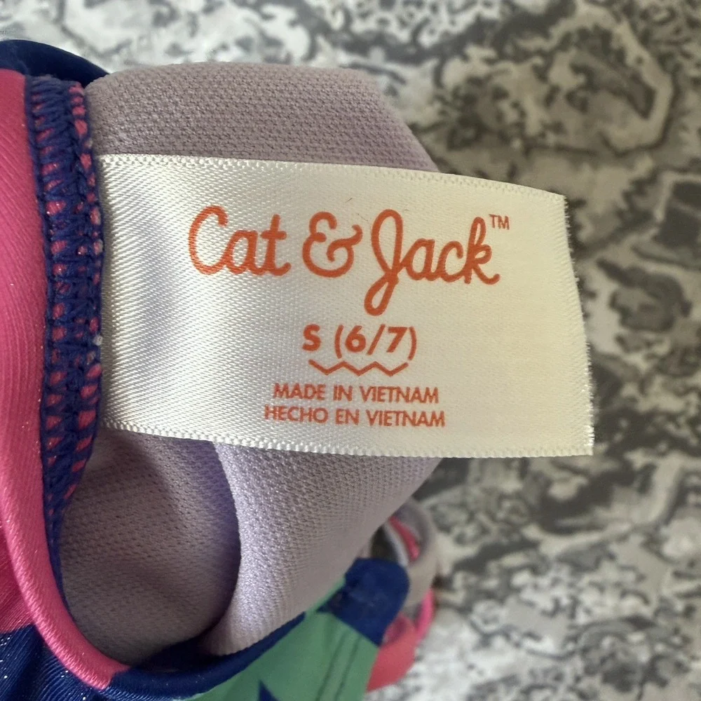 Cat & Jack Girls Sz S (6/7) One Piece Ocean Sea Shell Coral Theme Swim Suit